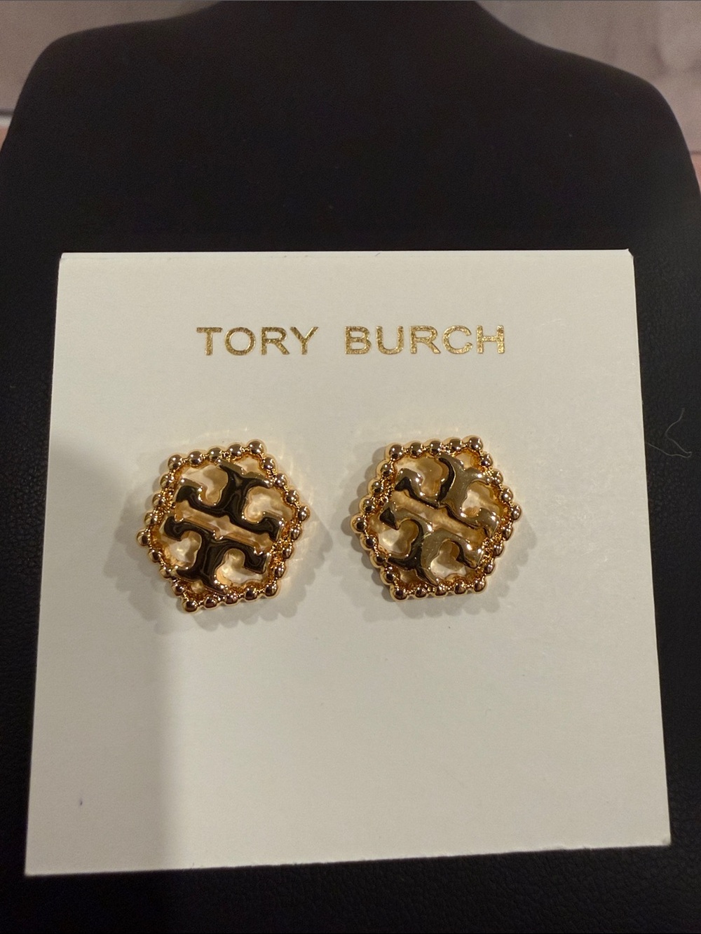 Tory Burch | Gold Plated Beaded Logo Stud Earrings | Small